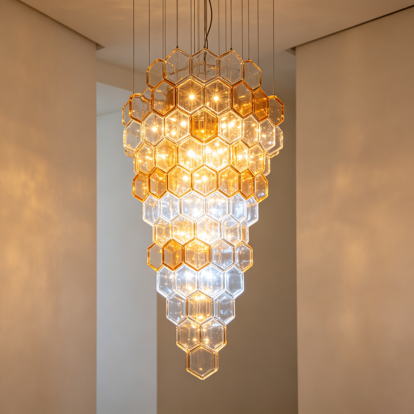 Gradient Amber Hexagon Glass Multi-Light Chandelier
