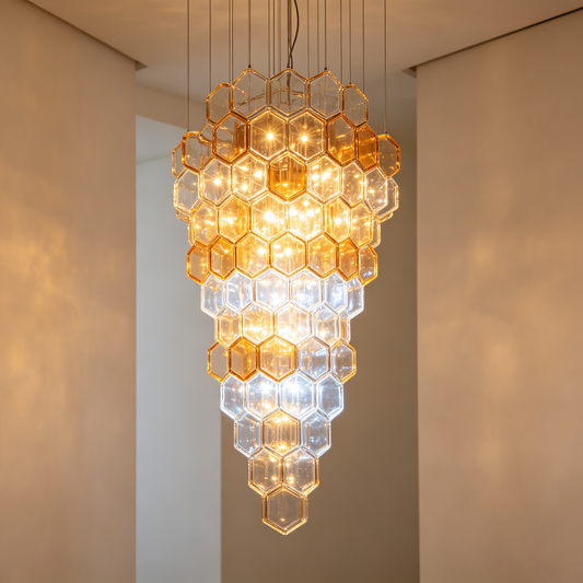 Gradient Amber Hexagon Glass Multi-Light Chandelier