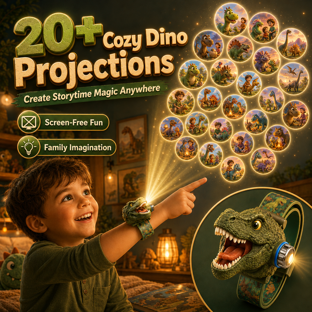 𝐁i𝐥𝐥𝐡𝐨𝐥® 3D Dinosaur Projection Watch🎀Realistic T-Rex Design, Safe Soft Strap for Kids Ages 3+