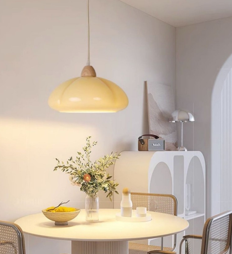 New Style Log Wood Glass Japanese-Style Retro Pendant Lamp For Bedroom And Dining Room  Pumpkin Design