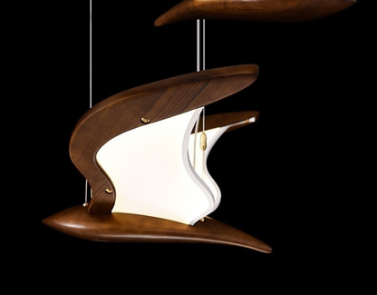 Solid Wood Chandelier Creative Design White Ash Lighting Fixture