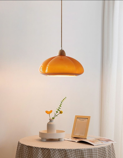 New Style Log Wood Glass Japanese-Style Retro Pendant Lamp For Bedroom And Dining Room  Pumpkin Design