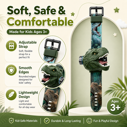 𝐁i𝐥𝐥𝐡𝐨𝐥® 3D Dinosaur Projection Watch Realistic T-Rex Design, Safe Soft Strap for Kids Ages 3+