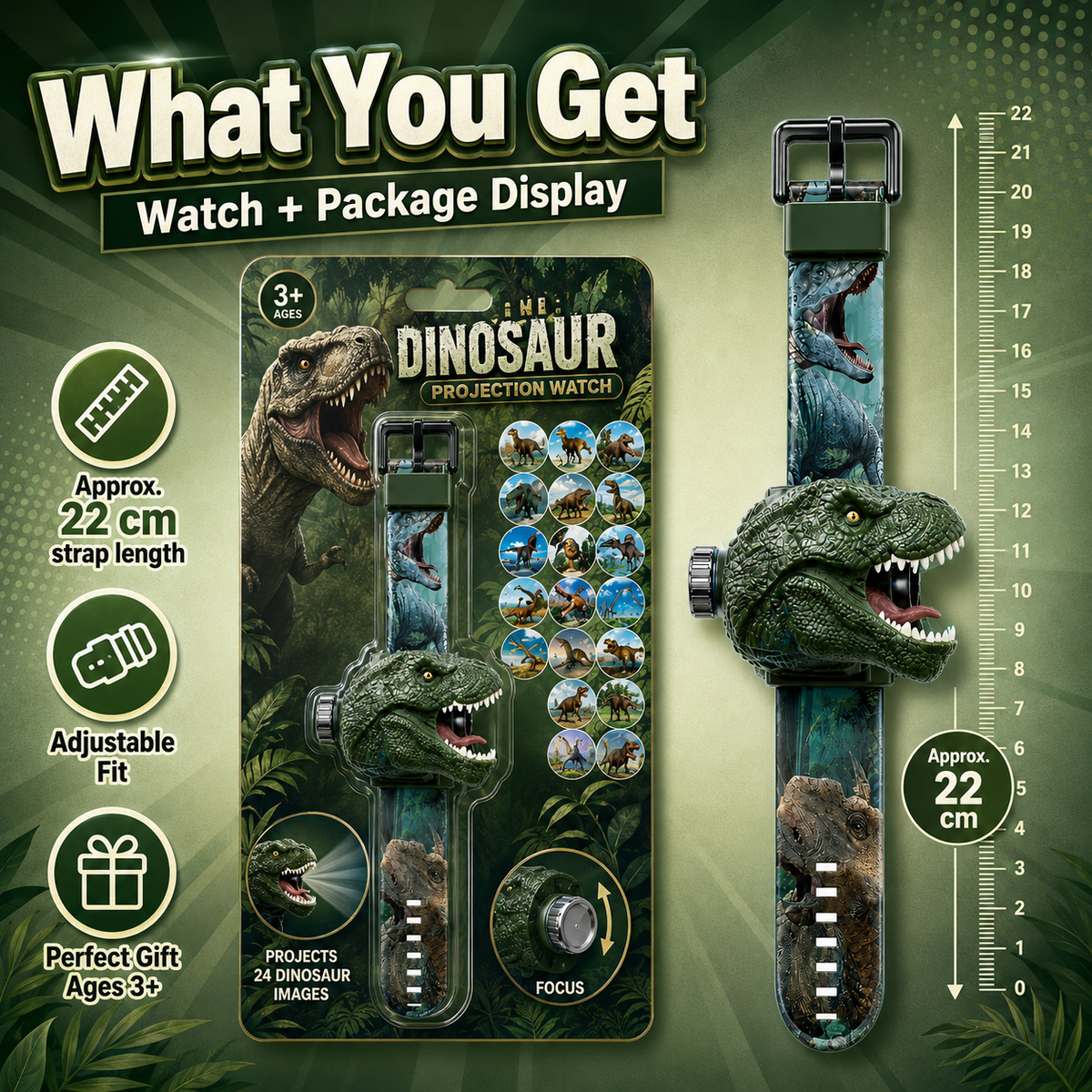 𝐁i𝐥𝐥𝐡𝐨𝐥® 3D Dinosaur Projection Watch Realistic T-Rex Design, Safe Soft Strap for Kids Ages 3+