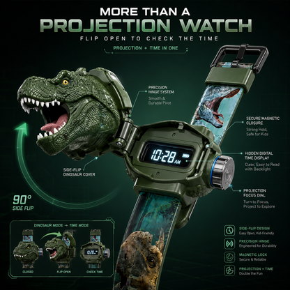 𝐁i𝐥𝐥𝐡𝐨𝐥® 3D Dinosaur Projection Watch Realistic T-Rex Design, Safe Soft Strap for Kids Ages 3+