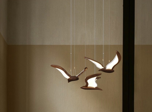Solid Wood Chandelier Creative Design White Ash Lighting Fixture