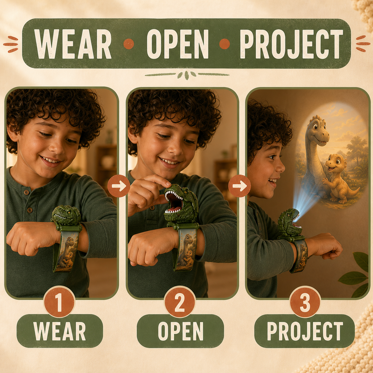 𝐁i𝐥𝐥𝐡𝐨𝐥® 3D Dinosaur Projection Watch🎀Realistic T-Rex Design, Safe Soft Strap for Kids Ages 3+